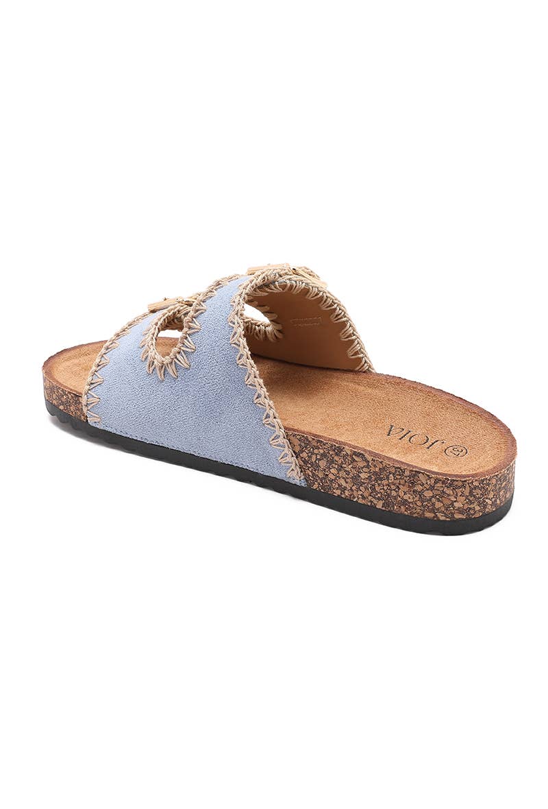 Sandalia Joia Paris Tira Doble Bordada — Azul denim