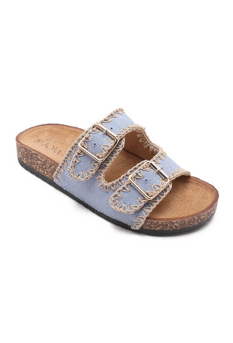 Sandalia Joia Paris Tira Doble Bordada — Azul denim