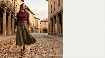 Falda de cuadros Kate en pueblo porticado del norte en otoño — Andrómeda Moda