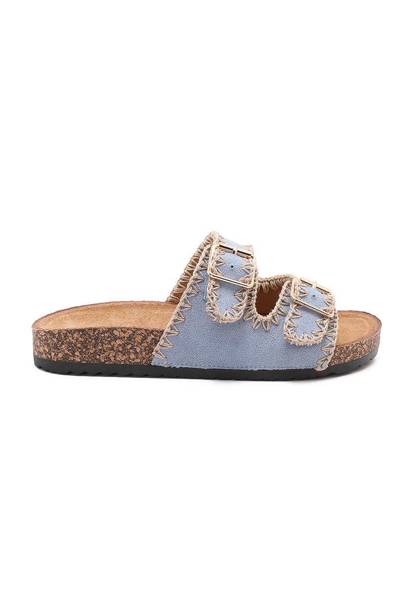 Sandalia Joia Paris Tira Doble Bordada — Azul denim