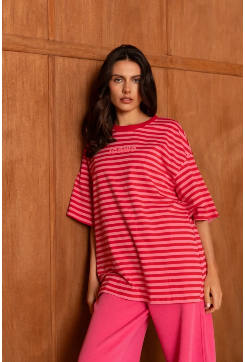 Camiseta GG Luxe Iconic Rayada Rosa Rojo