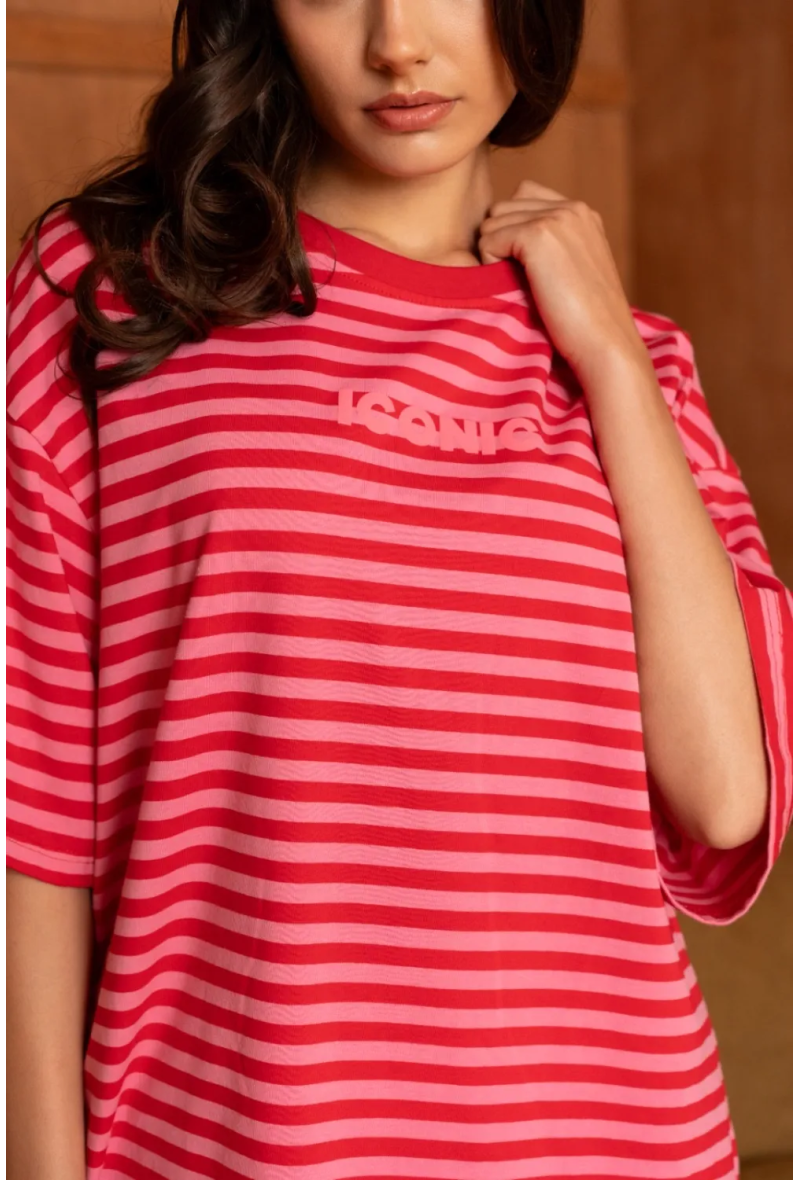 Camiseta GG Luxe Iconic Rayada Rosa Rojo