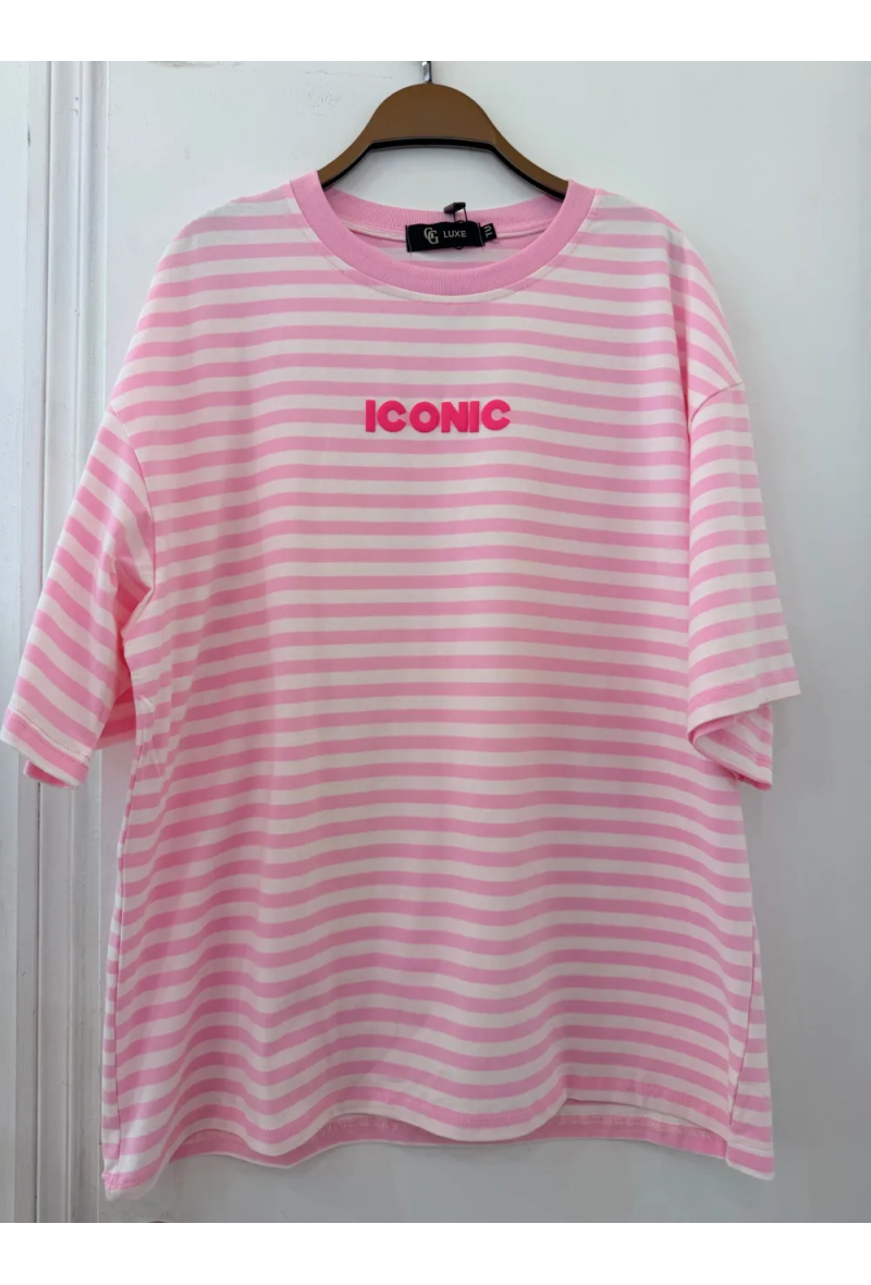 Camiseta GG Luxe Iconic Rayada Rosa Blanco