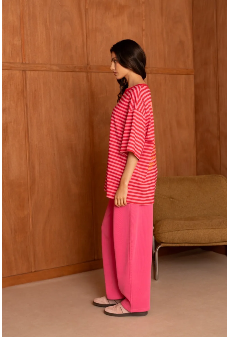 Camiseta GG Luxe Iconic Rayada Rosa Rojo