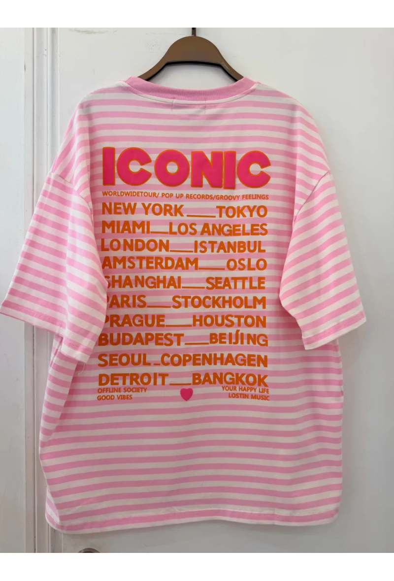 Camiseta GG Luxe Iconic Rayada Rosa Blanco